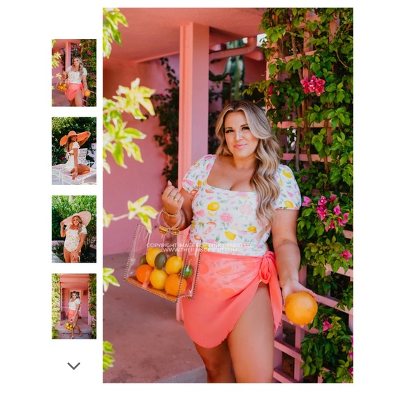Pink Desert x Sassy Red Lipstick citrus print one peice swimsuit - Picture 3 of 3